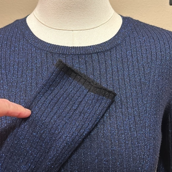 ZARA Deep Blue Metallic Lo g Sleeve Sweater Women’s Medium - Picture 3 of 7